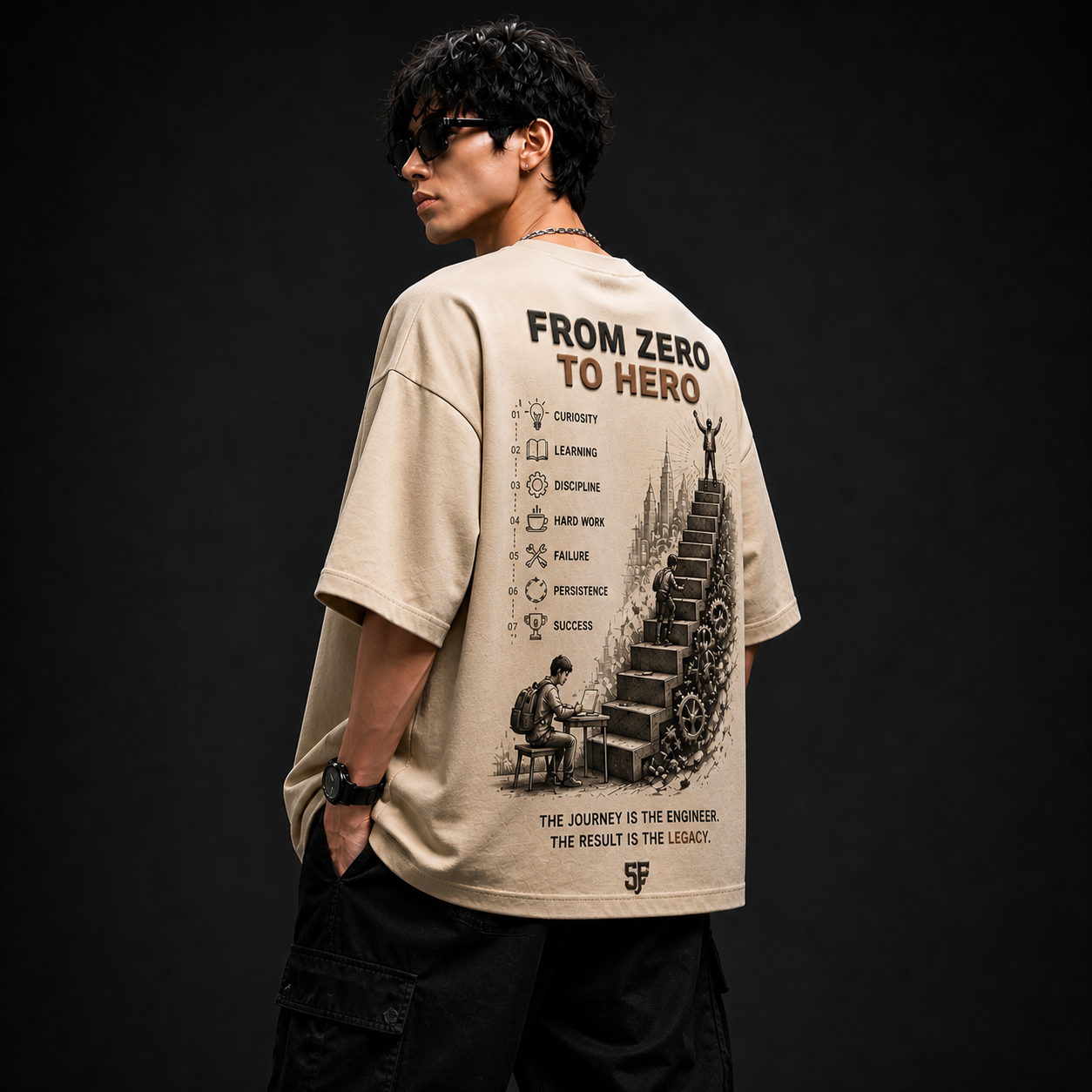 SoulFit “From Zero to Hero” Oversized T-Shirt for Men | Premium 240 GSM Cotton | Streetwear Graphic Tee
