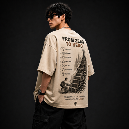 SoulFit “From Zero to Hero” Oversized T-Shirt for Men | Premium 240 GSM Cotton | Streetwear Graphic Tee