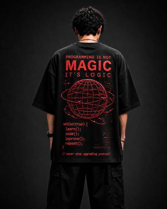Soul Fit “Coder Logic” Oversized T-Shirt – Premium Streetwear (Black-Red Edition)