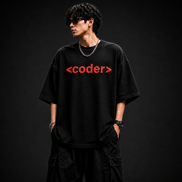 Soul Fit “Coder Logic” Oversized T-Shirt – Premium Streetwear (Black-Red Edition)