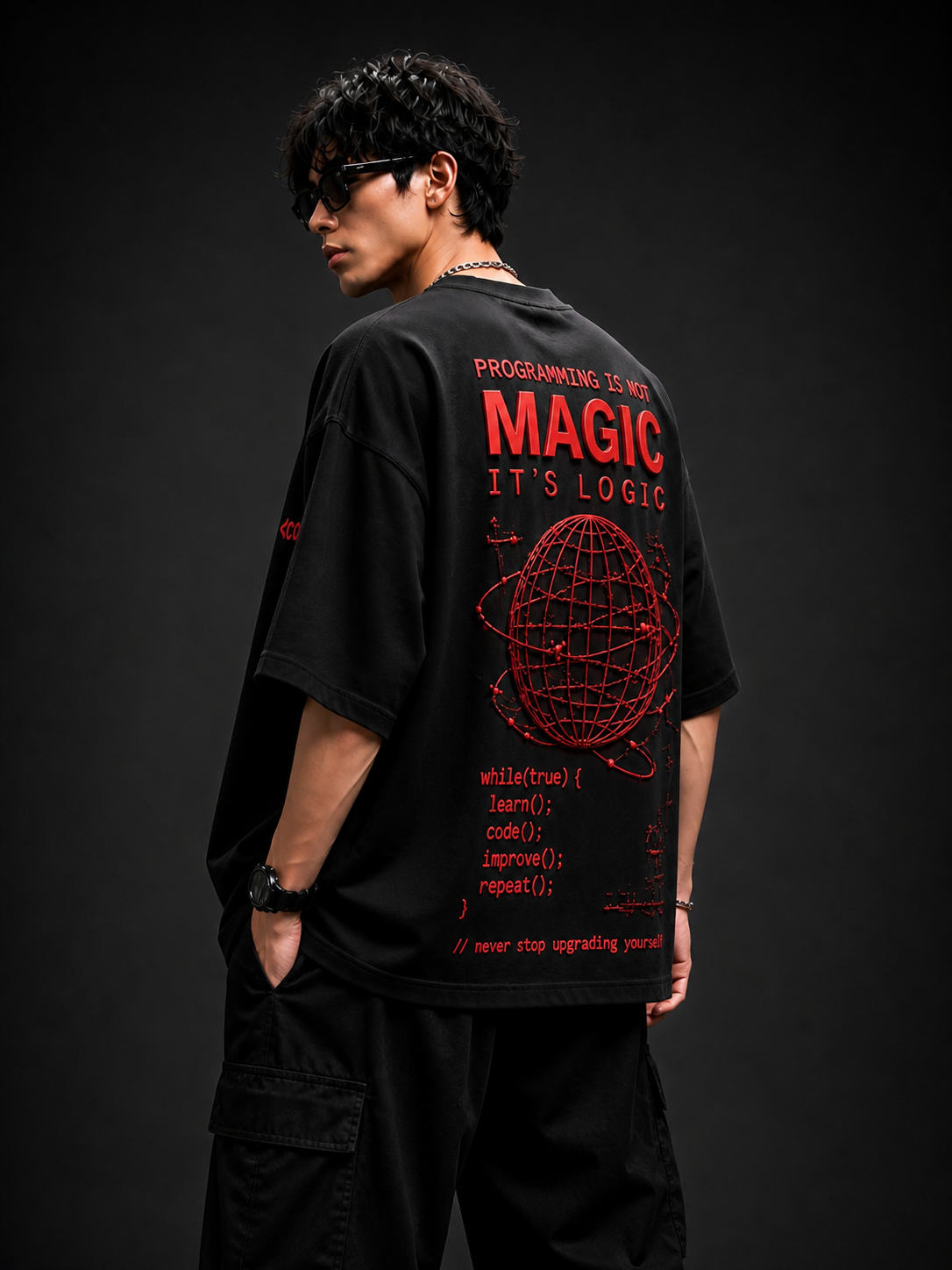 Soul Fit “Coder Logic” Oversized T-Shirt – Premium Streetwear (Black-Red Edition)