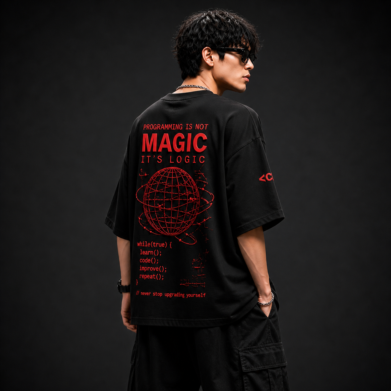 Soul Fit “Coder Logic” Oversized T-Shirt – Premium Streetwear (Black-Red Edition)