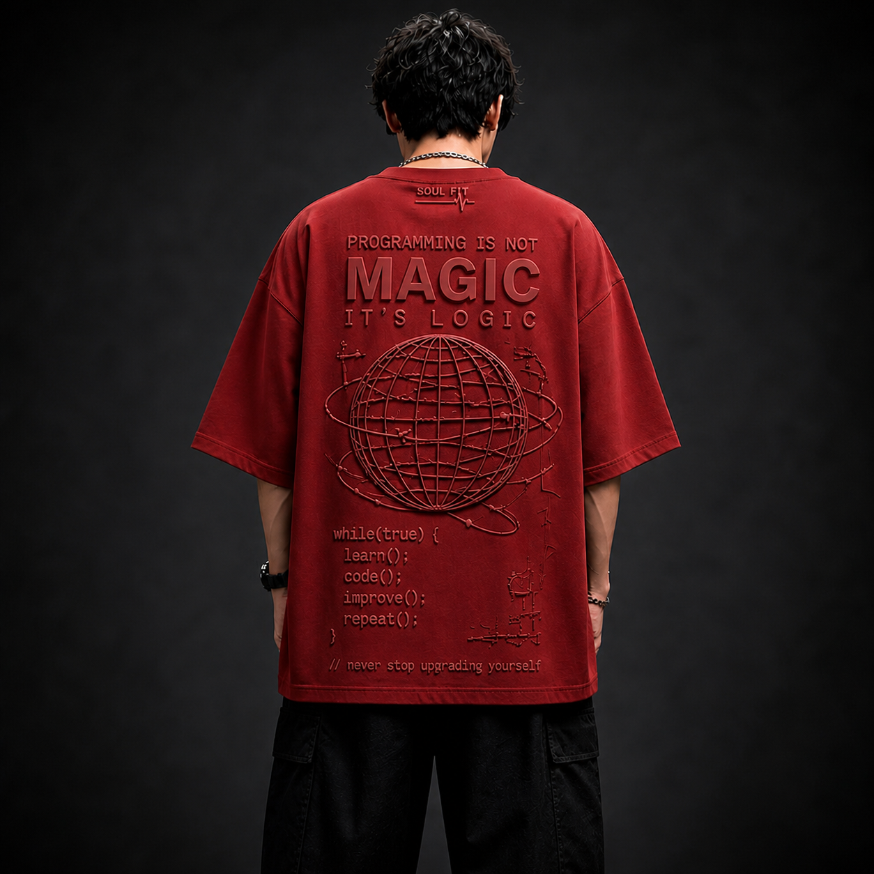 Soul Fit “Coder Logic” Oversized T-Shirt – Premium Streetwear (Red Edition)