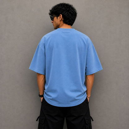 SoulFit Minimal Logo Oversized T-Shirt | Unisex Sky Blue Premium Cotton Streetwear Tee