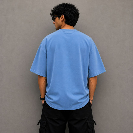 SoulFit Minimal Logo Oversized T-Shirt | Unisex Sky Blue Premium Cotton Streetwear Tee