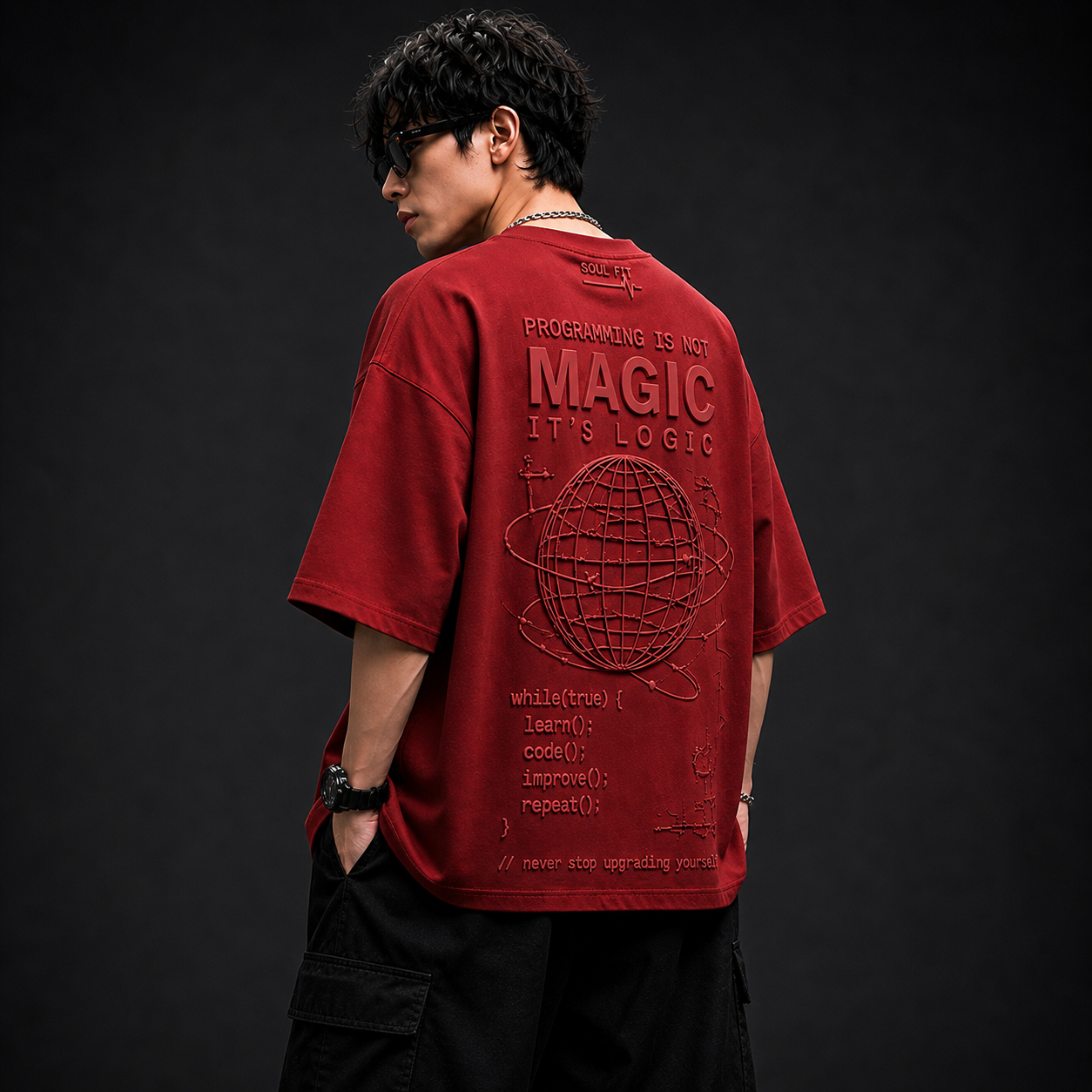 Soul Fit “Coder Logic” Oversized T-Shirt – Premium Streetwear (Red Edition)