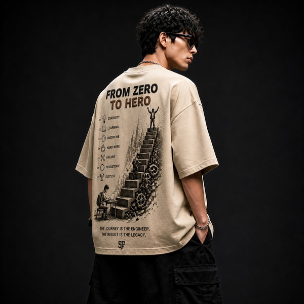 SoulFit “From Zero to Hero” Oversized T-Shirt for Men | Premium 240 GSM Cotton | Streetwear Graphic Tee