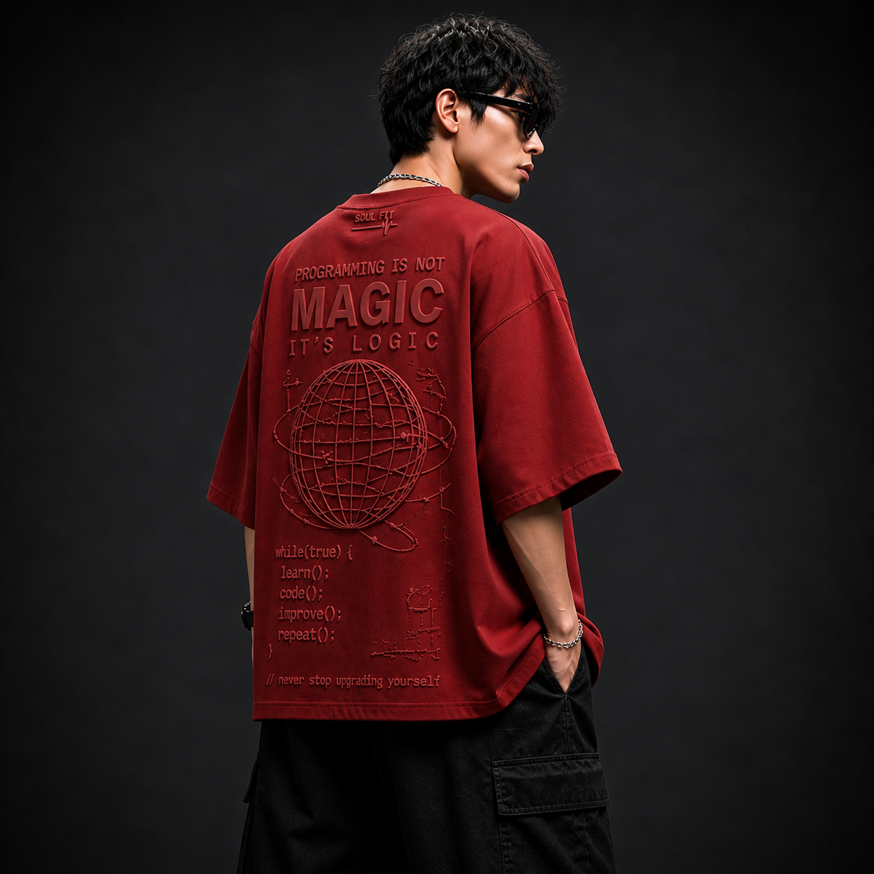 Soul Fit “Coder Logic” Oversized T-Shirt – Premium Streetwear (Red Edition)